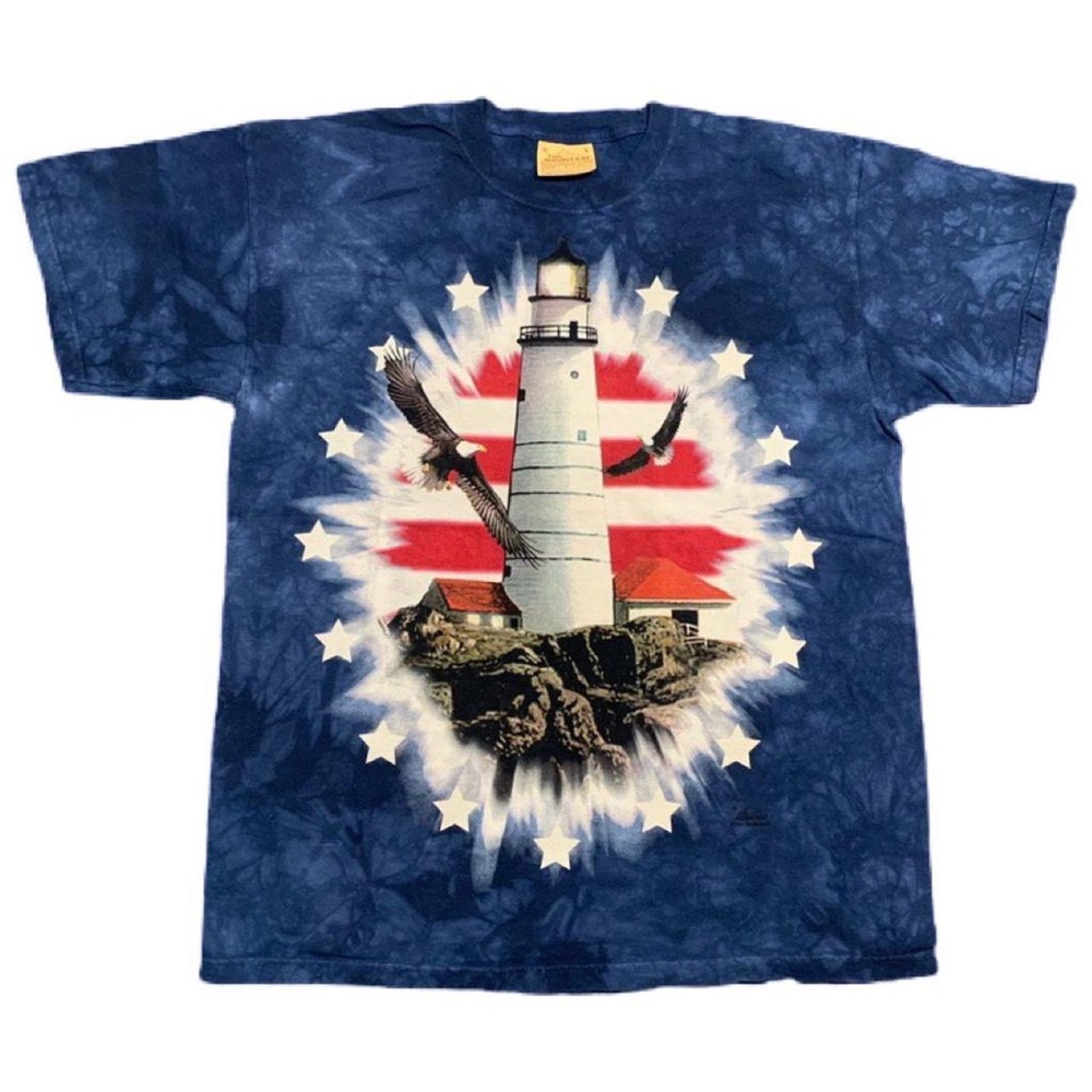 Vintage 2002 The Mountain American Flag Eagle USA Animal Print Graphic T-shirt